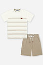Conjunto Infantil Menino Camiseta Listrada e Bermuda Bege