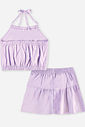 Conjunto Infantil Regata Cropped e Short Lilás com Laço e Strass