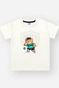 Conjunto Infantil Esportivo Divertido com Camiseta de Ursinho e Bermuda em Molecotton Denim NATURAL/AZ MARINHO