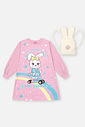 Vestido Infantil Menina Coelha Com Bolsa Rosa Mundo Cinti