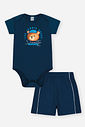 Conjunto Infantil Esportivo Divertido com Body de Ursinho e Bermuda em Moletom Piquet AZUL MARINHO