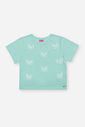Blusa Infantil Boxy com Borboletas e Strass – Camiseta Menina em Meia Malha Verão VERDE BRISA