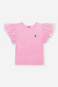 Blusa Infantil com Manga de Tule Foil – Camiseta Menina em Cotton com Algodão Verão ROSA IOGURTE