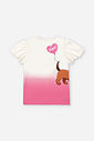 Conjunto Infantil com Blusa Degradê e Legging em Suplex – Look Menina Verão com Cachorrinho e Strass NATURAL/RS CONFETE