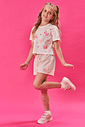 Conjunto Infantil Menina Blusa Boxy E Short  Borboletas E Pompom Natural Cinti