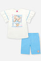 Conjunto Infantil com Blusa 100% Algodão e Ciclista em Cotton – Look Menina Verão com Strass NATURAL/AZ PORCELANA