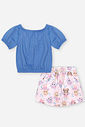 Conjunto Infantil Ciganinha com Shorts Saia Estampado – Princesas Cinti AZ HORTENCIA/RS IOGURTE