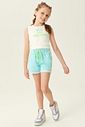Conjunto Blusa E Short Com Recorte Natural E Azul Abrange