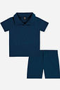 Conjunto Bebê Menino Camisa Polo Sol Bordado e Bermuda Marinho