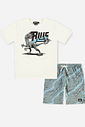 Conjunto Menino Camiseta Velociraptor e Bermuda Grafite