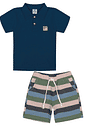 Conjunto Camisa Polo E Bermuda Listrada Azul Marinho Abrange
