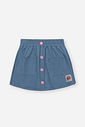 Conjunto Infantil com Blusa e Shorts Saia em Molecotton Denim – Look Menina Verão com Strass RS IOGURTE/AZ JEANS M