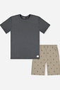 Conjunto Menino Camiseta Chumbo e Bermuda Palmas Latte