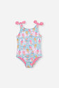 Maiô Infantil em Malha UV com Estampa de Sorvetes – Moda Praia Menina Verão com Laços VERDE ATOL