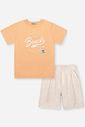 Conjunto Infantil Beach com Camiseta e Bermuda de Linho Laranja