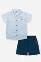 Conjunto Infantil Divertto Esporte Fino com Camisa Listrada e Bermuda em Sarja AZ CLARO/AZ MARINHO