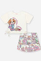 Conjunto Infantil com Blusa em Cotton e Shorts Saia de Cachorro – Look Menina Verão com Strass NATURAL/RS CONFETE