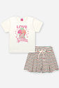 Conjunto Infantil Neon Love com Blusa em Cotton e Shorts Listrado Texturizado – Look Menina Verão co NATURAL/RS CONFETE