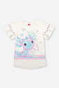 Conjunto Infantil com Blusa Estampa Sara Salamandra e Ciclista em Malha Foil – Look Menina Verão com NATURAL/RS IOGURTE
