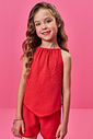 Conjunto Infantil de Natal com Blusa Bata e Shorts em Moletinho Waffle – Look Menina Verão com Stras VERMELHO MARTE