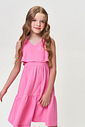 Vestido Infantil Menina Rosa com Strass e Saia em Camadas