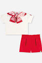 Conjunto Infantil Menina Blusa Boxy com Lenço e Short Vermelho