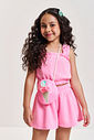 Conjunto Infantil Neon Love com Regata Cropped, Shorts em Moletinho Waffle e Bolsa – Look Menina Ver ROSA BARBIE