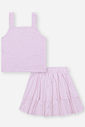 Conjunto Infantil com Regata Boxy e Saia Shorts com Glitter – Look Menina Verão em Meia Malha LILAS BRUMA