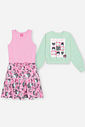 Conjunto Infantil Menina Blusão Menta e Vestido Rosa – Conjunto Menina Let’s Be Happy Mundo Cinti