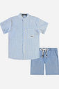 Conjunto Menino Camisa Alfaiataria Listrada e Bermuda Azul