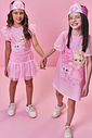 Conjunto Infantil de Aniversário com Saia Shorts em Tule Foil – Princesa Birthday Cinti ROSA IOGURTE
