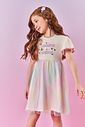 Vestido Infantil Manga Curta com Tule – Vestido Menina Temático Unicórnio Mundo Cinti