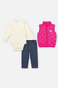 Conjunto Bebê Menina Body; Colete Matelassê E Calça Rosa Neon Mundo Cinti