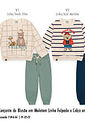 Conjunto Infantil Moletom Linho com Estampa Ursinho – Look Quentinho de Inverno para Bebês