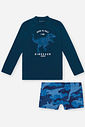 Conjunto Infantil Menino Camiseta UV e Sunga Dinossauro Azul