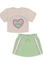 Conjunto Blusa E Short-Saia Love Off White E Verde Neon Abrange