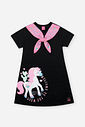 Vestido Infantil em Meia Malha com Unicórnio – Vestido Menina Verão com Glitter PRETO