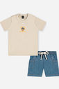 Conjunto Bebê Menino Camiseta Ursinho Bordado e Bermuda Jeans Médio Conjunto Bebê Menino Camiseta Ursinho Bordado e Bermuda Jeans Médio
