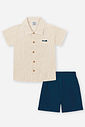 Conjunto Infantil Divertto Esporte Fino com Camisa em Tecido Melange e Bermuda em Sarja AZUL/NATURAL