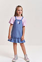 Conjunto Infantil com Blusa e Salopete em Molecotton Denim com Glitter – Look Menina Verão LL BRUMA/AZ JEANS MEDIO