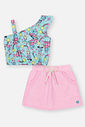 Conjunto Infantil Menina Blusa Dino E Short Azul Mundo Cinti
