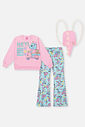 Conjunto Infantil Menina Blusão; Calça Dino E Bolsa Rosa Mundo Cinti