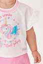 Conjunto Bebê Menina Unicórinio Blusa E Short-Saia Natural E Rosa Cinti