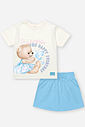 Conjunto Bebê Menina Ursinha Bailarina com Short-Saia – Look Delicado em Algodão Cinti Baby NATURAL/AZ PORCELANA