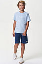 Conjunto Menino Menino Camiseta Barco de Papel e Bermuda Azul