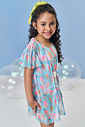 Saída de Praia Infantil em Tule Flex Estampado – Moda Praia Menina Verão com Sorvetes e Ursinhas VERDE ATOL