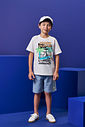 Conjunto Menino Camiseta Tubarão de Bicicleta e Bermuda Jeans Médio