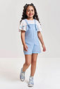 Conjunto Infantil com Jardineira em Sarja Glow – Blusa Menina 100% Algodão com Borboletas Bordadas NATURAL/AZ PORCELANA