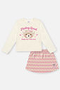 Conjunto Bebê Menina Blusa Ursinho E Short-Saia Bege Mundo Cinti