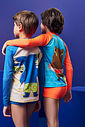 Conjunto Menino em Malha UV Camiseta e Sunga Capivara Laranja Neon